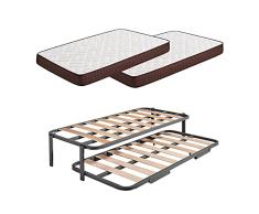 HOGAR24 ES Cama Nido Metálica Reforzada + 2 Colchones Viscoelásticos Viscobrown, 80x180