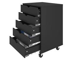 YITAHOME Cómoda de 5 cajones, Archivadores Móviles con Poleas, Superficies Estructuradas, Armarios para Papel a4, Documentos, Papelería, Impresoras, Negro