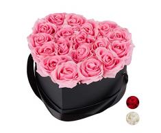 Relaxdays Rosas Artificiales, Caja de Flores Negra, 18 Unidades, Ramo Decorativo, Flower Box, Cartón-Tela-PP, Rosa