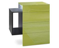 Mesilla de Noche Queens, Cuerpo en Negro Mate/Frontal y Parte Superior en Color Lima, Brillante con Foco LED Blanco