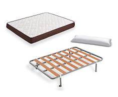 HOGAR24 ES Cama Completa - Colchón Viscobrown Reversible + Somier Basic + 4 Patas + Almohada Fibra, 140x200