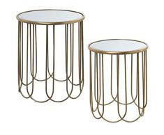 DRW Set de 2 mesas auxiliares Redondas de Metal y Espejo en Dorado 42x50cm y 37x45cm