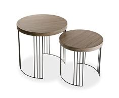 Versa Kansas Mesa Auxiliar para el Salón, la Habitación o la Cocina. Moderna Mesilla Baja, Set de 2, Medidas (Al x L x An) 55 x 55 x 55 cm, Madera y Metal, Color Marrón y Negro