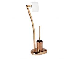Relaxdays Escobillero Portarrollos de Pie WIMEDO, Acero Inoxidable, Cobre, 75 x 21 x 26 cm