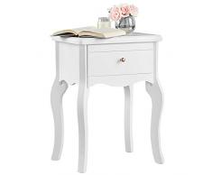 CARME Sorrento - Mesita de Noche Blanca con cajón, Mango Dorado, diseño Vintage, Muebles de Sala de Estar