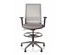 hjh OFFICE 721943 Silla de Trabajo Top Work 99 Tela Gris, Silla Oficina con Tapones fijos, Respaldo en Malla Transpirable, Reposapiés de Altura Regulable