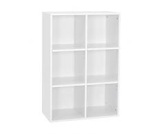 Estantería Librería, Estantería Pared Estantería de Madera con 6 Cubos Ordenado para Libros CD Juguetes Blanco 60.5 * 30.3 * 90cm