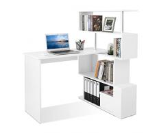 Meerveil Mesa Escritorio en Forma de L, Mesa Despacho Reversible, con Estante Giratorio de 360° para Estudio y Oficina, 157 x 45 x 130,5 cm, Blanco