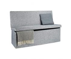 Relaxdays Baúl Almacenamiento, Banco con Respaldo, Puff Asiento Almacenaje, Taburete, Lino, 1 Ud, 73x114x38 cm, Gris