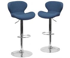 Flash Furniture Muebles Flash Taburete de Bar de Altura Ajustable, Espuma, Madera contrachapada, Metal, Cromo, Tela Azul, 2 Unidades