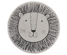 Hanse Home Alfombra Infantil de Tejido Plano, Redonda, Color Crema/Negro, tamaño: 120 cm, Redonda