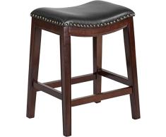 Flash Muebles 26 Alta sin Espalda Madera contra la Altura Taburete con Asiento de Piel Negra, Piel sintética, Beige, 26/66 cm