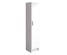 SHIITO - Armario - 35 x 60 x 180 cm - Modelo Aura - con 2 Puertas y 3 Baldas para Almacenaje - Hueco para la Escoba o Aspiradora - Multiusos - Blanco