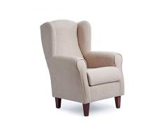 Sillonea - Sillón Orejero Roma, butaca pequeña para salón. Sillón de Lectura Individual, Ideal para Ver la TV/Leer. Medida: 100x74x77cm. Tapizado con Tela Antimanchas. (Beige, Nogal)