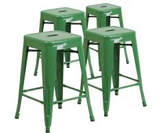 Flash Furniture Muebles Flash Taburete de Metal Colorido para Restaurante, Plástico, Acero galvanizado, Green, 4 Unidades