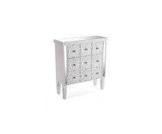 Versa 21020048 Cajonera 9 Cajones Lahore, Madera y Espejos, Blanco, 78 x 26 x 69 cm