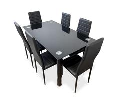 Duérmete Online - Pack Mesa de Cristal de Comedor o Cocina + 6 Sillas Color Negro a Juego, Modelo Döme, Prácticas y Funcionales