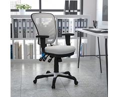 Flash Furniture Silla de escritorio ergonómica, giratoria, de malla, multifunción, respaldo medio, reposabrazos ajustables, color Blanco