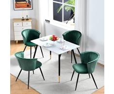 MEUBLE COSY Mesa Retro 110 cm Rectangular de Cocina, Juego de 4 sillas de Comedor de Terciopelo, Patas de Metal, Color Blanco + Verde, 110x70x75/55x57.5x75.5cm
