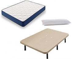 HOGAR24 ES Cama Completa - Colchón Viscoelástico Viscorelax + Base Tapizada 3D + 6 Patas de 26cm + Almohada de Fibra, 135x180 cm