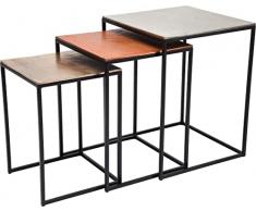 Kare Design Mesa auxiliar Loft, cuadrada, Vintage, 41x41cm, 3 mesas, 52x41x41cm, alumiio, marrón, aluminio, sala de estar