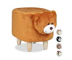 Relaxdays Taburete Infantil Acolchado con Forma Animal de Oso, Madera, Marrón, 35 cm, 35 X 32 cm