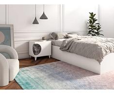 Skraut Home | Mesita Mascotas Ellie | Color Blanco/Roble | Orificio Entrada Lateral | 1 Puerta | Mesa Auxiliar | Casa para Gatos y Perros | Mesita de Noche | para Salón y Baño | 46,8 x 37 x 40 cm