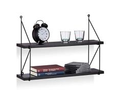 Relaxdays Estantería de Pared con 2 Niveles, Madera, Negro, 42 x 60 x 16 cm