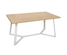 DRW Mesa de Comedor de Madera Natural y Metal en Natural y Blanco 160x90x75cm, Grosor Tab. 3,2cm