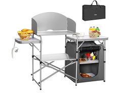 Bakaji Mueble de Cocina, Armario de Mesa, de Camping, de pícnic, Compacto, portátil, Plegable, con Marco de Aluminio con Cocina, Protector de Salpicaduras, Bolsa para el Transporte