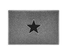 Nicoman Star - Tapete para Puerta de Entrada, Barrera de Suciedad, tapete para Patio, jardín, Invernadero, tapete para Interiores y Exteriores, Gris con Estrella Negra, Grande, 90 x 60 cm