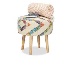Relaxdays Taburete Vintage, Banqueta Redonda, Reposapiés, Madera de Mango, 44,5 x 42 cm, Multicolor, Beige