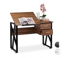 Relaxdays reclinable, Mesa Ajustable, Escritorio de Dibujo, 75x110x55 cm, Marrón, Aglomerado, Hierro, Holz-Schwarz, 75 x 110 x 55 cm