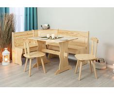Inter Link Banco de esquina, grupo de banco con mesa y sillas para cocina, comedor, madera maciza de pino, lacado natural