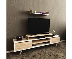 Homemania Mobile Porta Mueble TV Melis Moderno con Puertas y Estante, Aglomerado Melamínico, Blanco, Sonoma, 160 x 29.7 x 48.4 cm, Madera