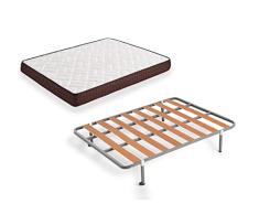 HOGAR24 ES Cama Completa-Colchón Viscobrown Reversible + Somier Basic + 4 Patas, 140x190