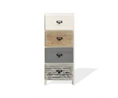 Rebecca Mobili Cómoda Shabby, Mesita De Noche Blanca Beige Gris, 4 Cajones, Madera De Paulonia, para Baño - Medidas: 79 x 30 x 24 (AxANxFON) - Art. RE6483