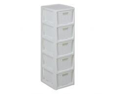 BranQ, Home essential Estantería en diseño de ratán, plástico sin BPA, Polipropileno, Blanco, 29,5 x 24 x 80 cm, 5 cestas, 5 Körben