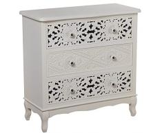 DRW Comoda con 3 cajones de Madera y DM tallados en Blanco 75x34x76cm