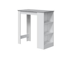 Mesa Alta con Estantería, Acabado en Blanco Artik y Cemento, Medidas: 103 cm (Ancho) x 105 cm (Alto) x 50 cm (Fondo)