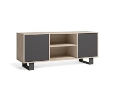 Skraut Home | Mueble TV 140 con 2 Puertas | Salón | Comedor | Modelo Wind | Color Estructura Roble | Color Puertas Gris Antracita | Medidas 140x40x57cm Altura.