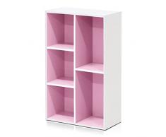 Furinno 11069 Estanterías, Madera, Blanco/Rosa, 5 Compartimentos