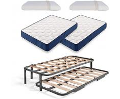Cama Nido Metálica Reforzada con 6 Patas + 2 Colchones Viscoelásticos Viscorelax + 2 Almohadas Viscoelásticas 100%, 105x190 cm