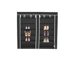 Todeco - Guardarropa, Armario - Material: Tubos de acero inoxidable - Tipo de cierre: Partes de velcro y cremallera - 2 puertas, Armario de zapatos, 114 x 110 x 28 cm, Negro