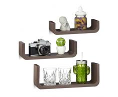 Relaxdays Juego de Estantes de Pared en Forma de U, Madera, Marrón, 10x39.5x14 cm