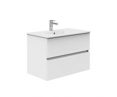 Baikal Mueble de Baño Onyx. Suspendido en Pared, con Lavabo cerámico. Varios Acabados y Medidas. Mueble Montado. 2 CAJONES 80 Blanco