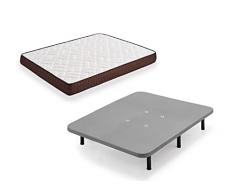 HOGAR24 ES Cama Completa - Colchón Viscobrown Reversible + Base Tapizada 3D con 5 Barras Transversales Color Gris + 7 Patas de 32cm, 150x190 cm