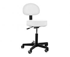 QUIRUMED Taburete con Respaldo, elevación a Gas, con 5 Ruedas, Color Blanco, tapizado en Polipiel de Alta Densidad, Altura Regulable, hasta 135 kg