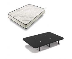 HOGAR24 ES Cama Completa - Colchón Flexitex + Base Tapizada 3D Color Negro + 6 Patas de 32cm, 135x190 cm