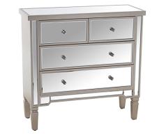 DRW Cómoda con 4 cajones de Madera y Espejo en Color Champagne y Espejo 85x33x84cm